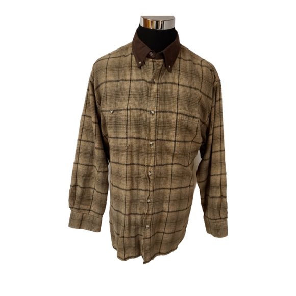 Redhead Mens XL Brown Plaid Elbow Patch Long Sleeve Button Up Flannel Shirt - Picture 1 of 11